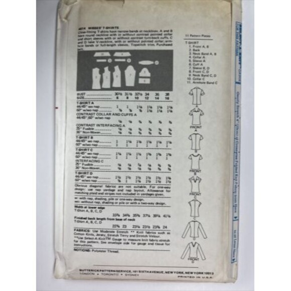 Butterick 4614 Fitted T-Shirts Pattern UNCUT Women's for Sewing Bust 32.5" 1970s - Picture 4 of 6